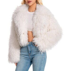 Faux Fur Coat for Women White Plus Size Cropped Fluffy Fall Jacket Winter Wear